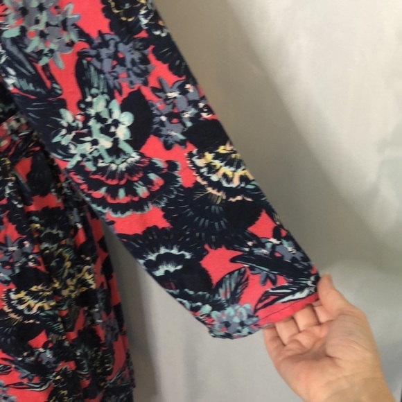 ROXY WOMENS FLORAL PRINT PINK/BLUE LONG SLEEVE WRAP DRESS SIZE S - Picture 6 of 15